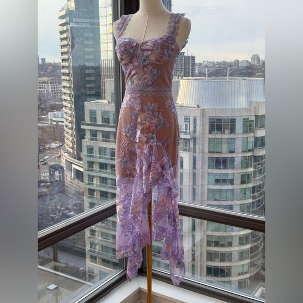 🆕 BRONX & BANCO 🧿 NWOT Eva Embroidered High-Low Midi Dress, Purple Sz XS US 2 - Picture 7 of 15